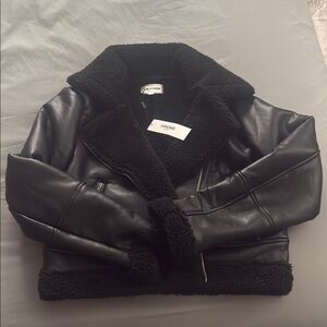 Vigoss Black Leather Jacket Classic Bomber Style